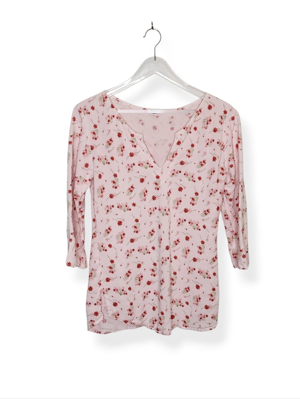 Subtle Luxury Pink Floral 3/4 Sleeve Linen Blend Shirt Top Women's Size S/M